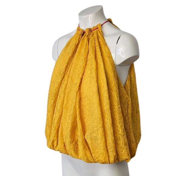 Anthropologie Halter Parachute Bubble-Hem Crinkle Toggle Tank Yellow Size S, NWT - Picture 4 of 9